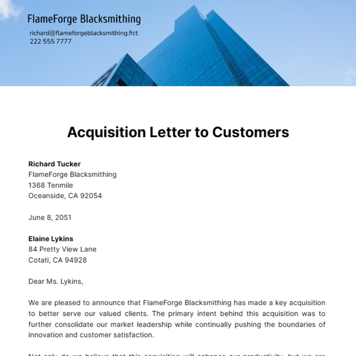 Acquisition Letter to Customers Template