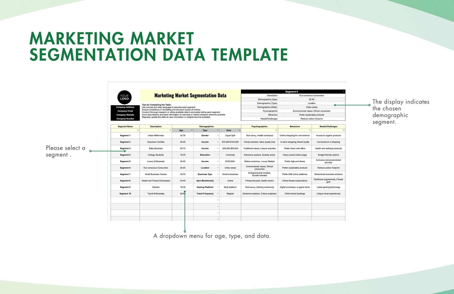 Marketing Market Segmentation Data Template