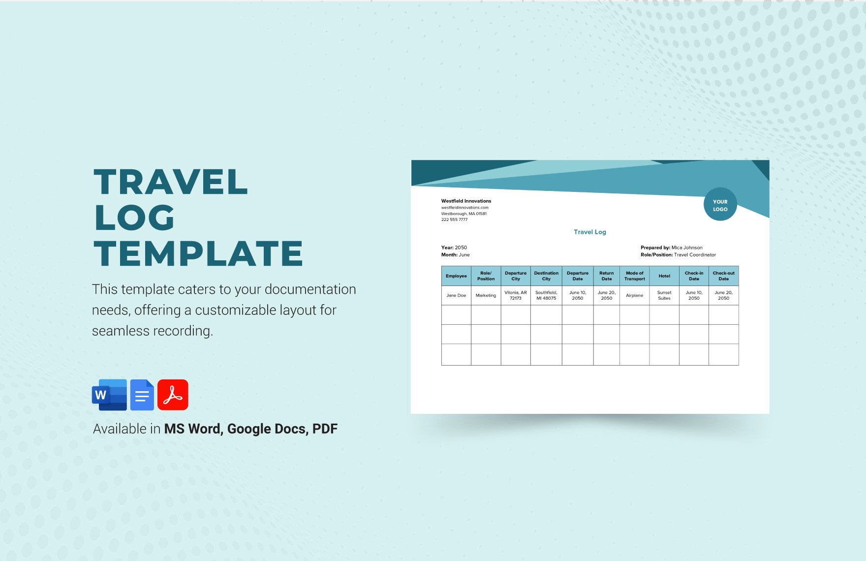 Free Travel Log Template in Word, Google Docs, PDF