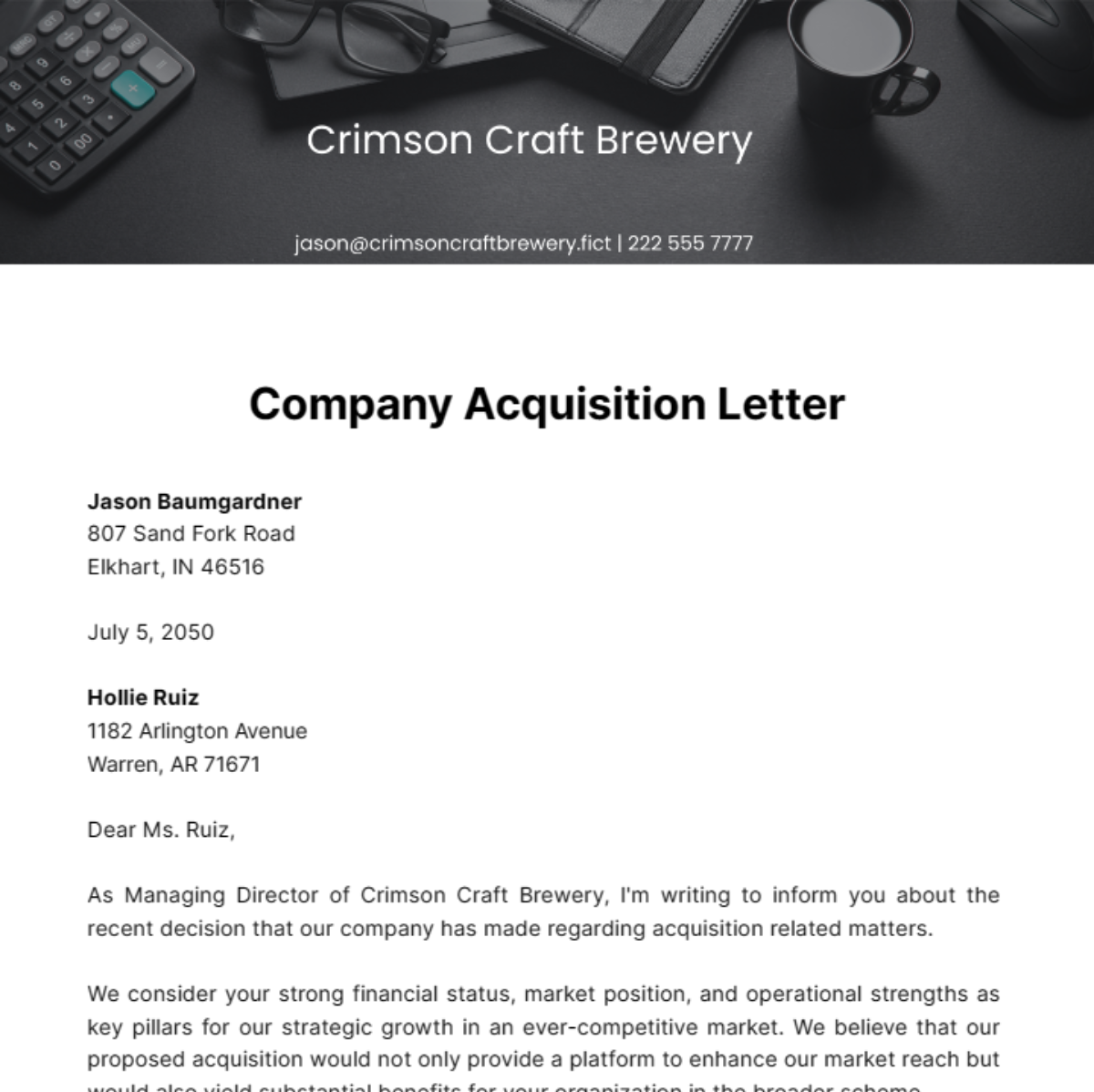 Free Company Acquisition Letter Template