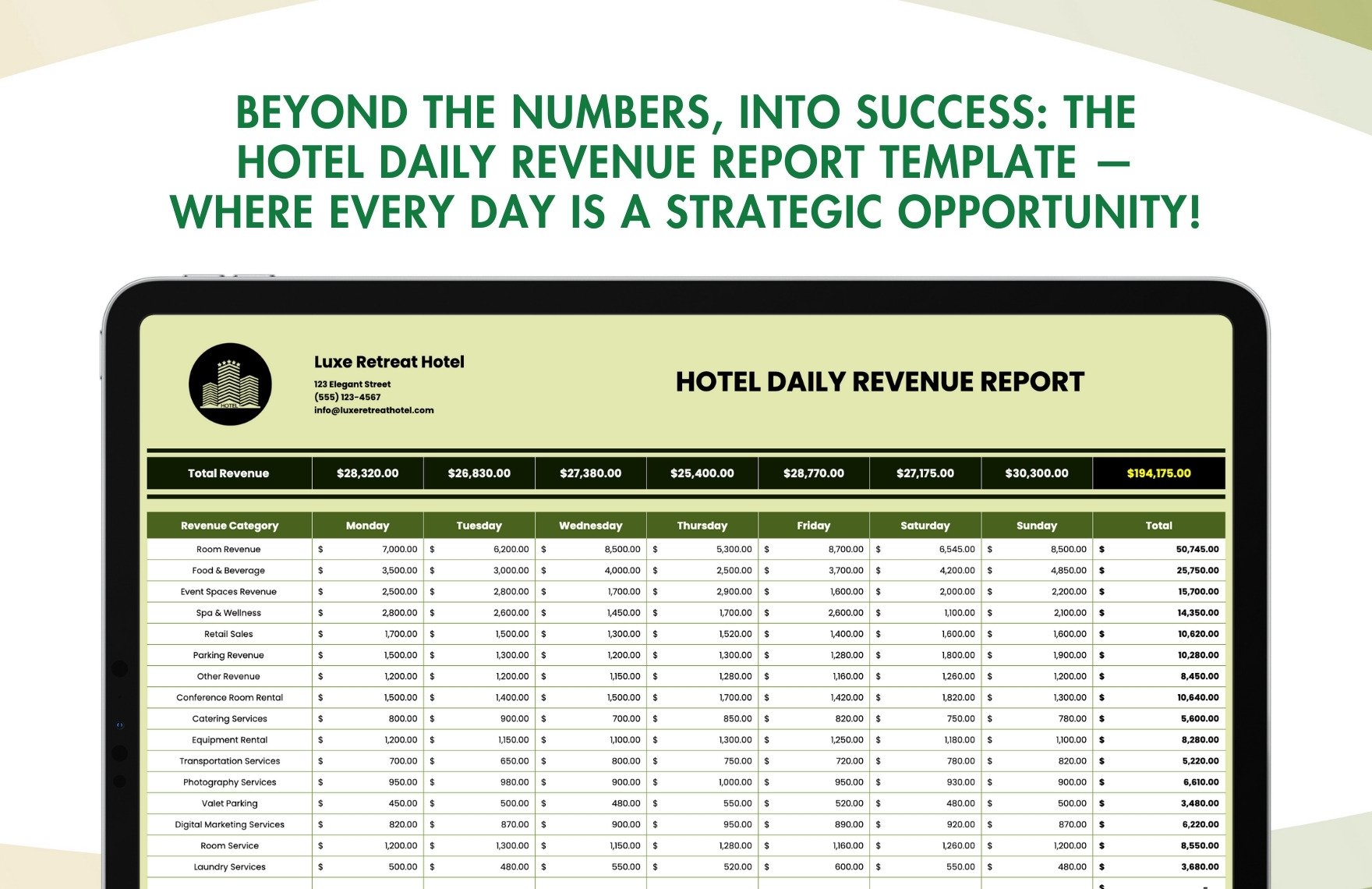 Hotel Daily Revenue Report Template