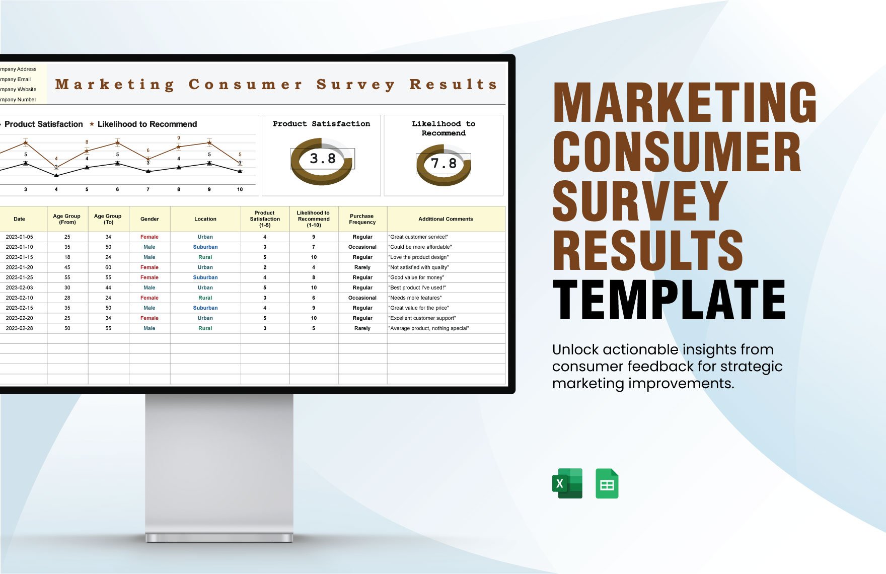 Marketing Consumer Survey Results Template in Excel, Google Sheets