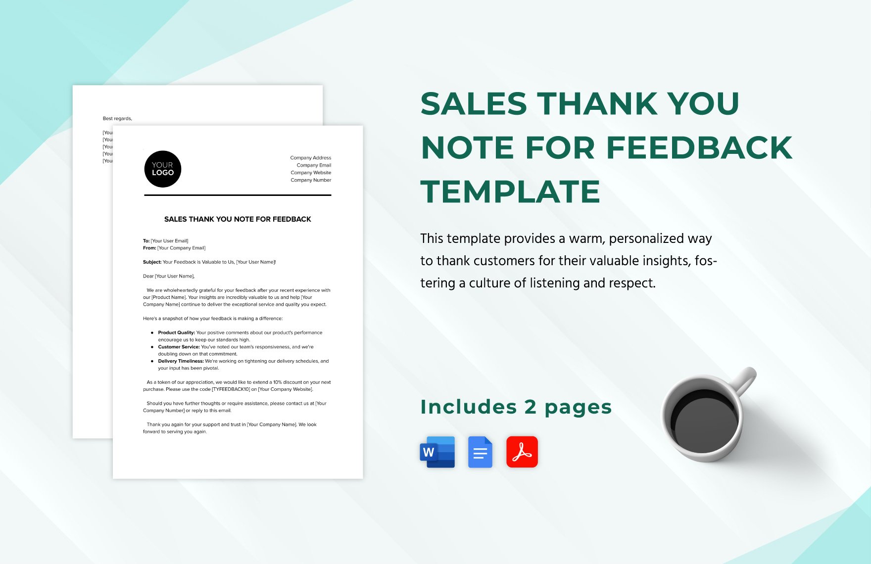 Sales Thank You Note for Feedback Template in Word, Google Docs, PDF