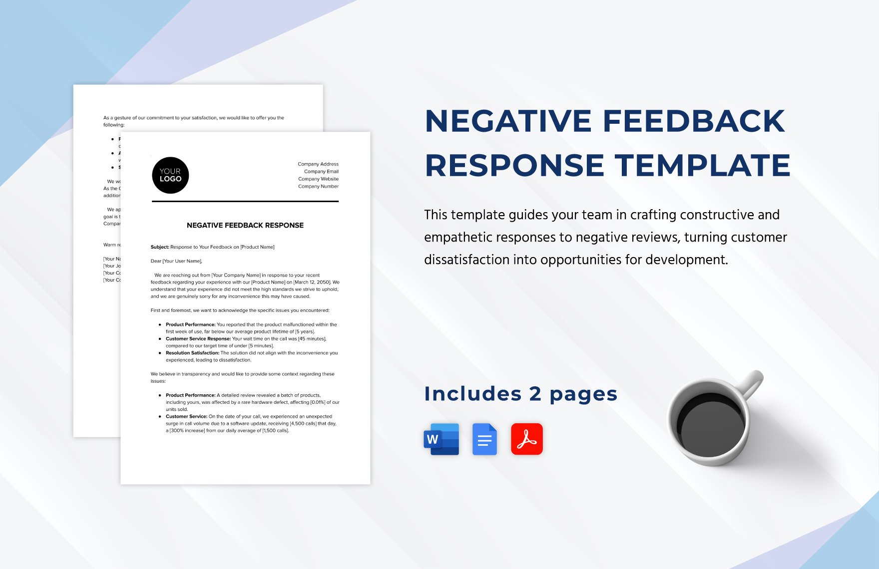 Negative Feedback Response Template in Word, Google Docs, PDF