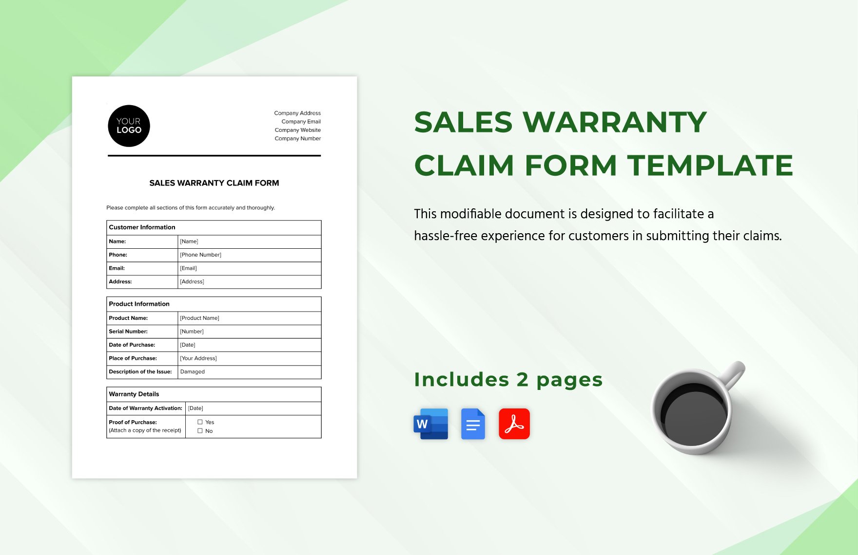 Sales Warranty Claim Form Template in Word, PDF, Google Docs - Download ...
