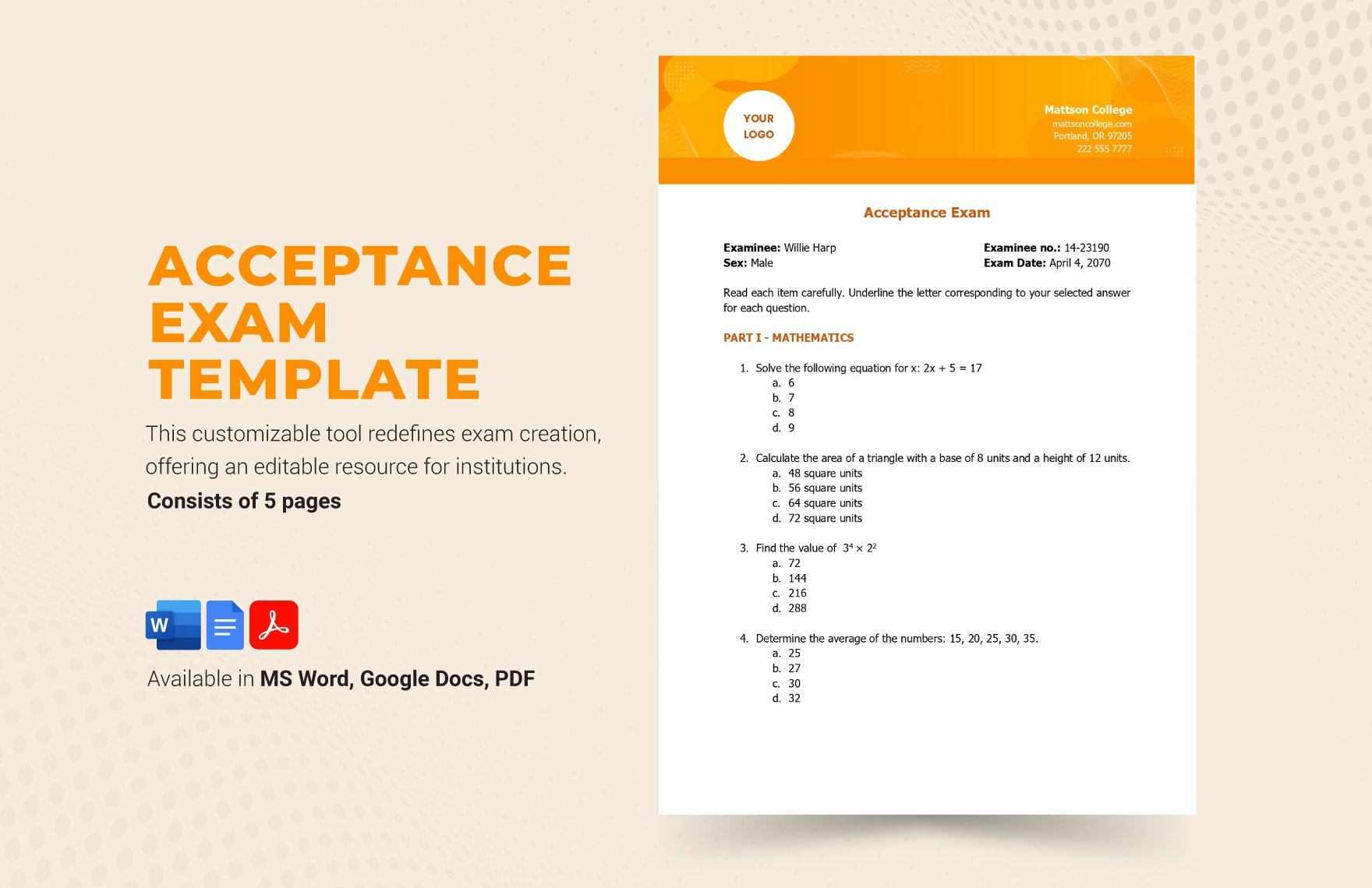Free Acceptance Exam Template in Word, Google Docs, PDF