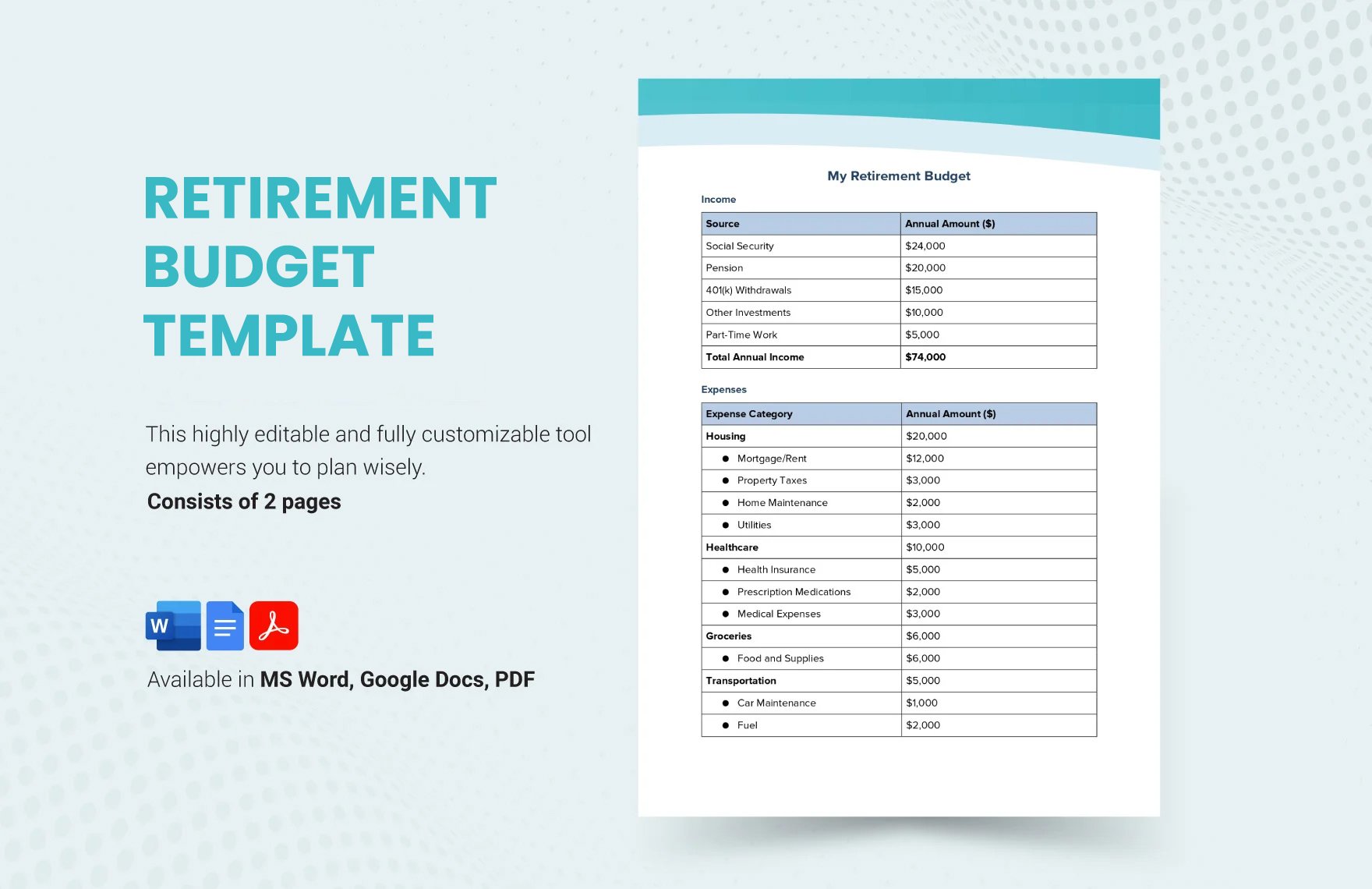 Free Retirement Budget Template in Word, Google Docs, PDF