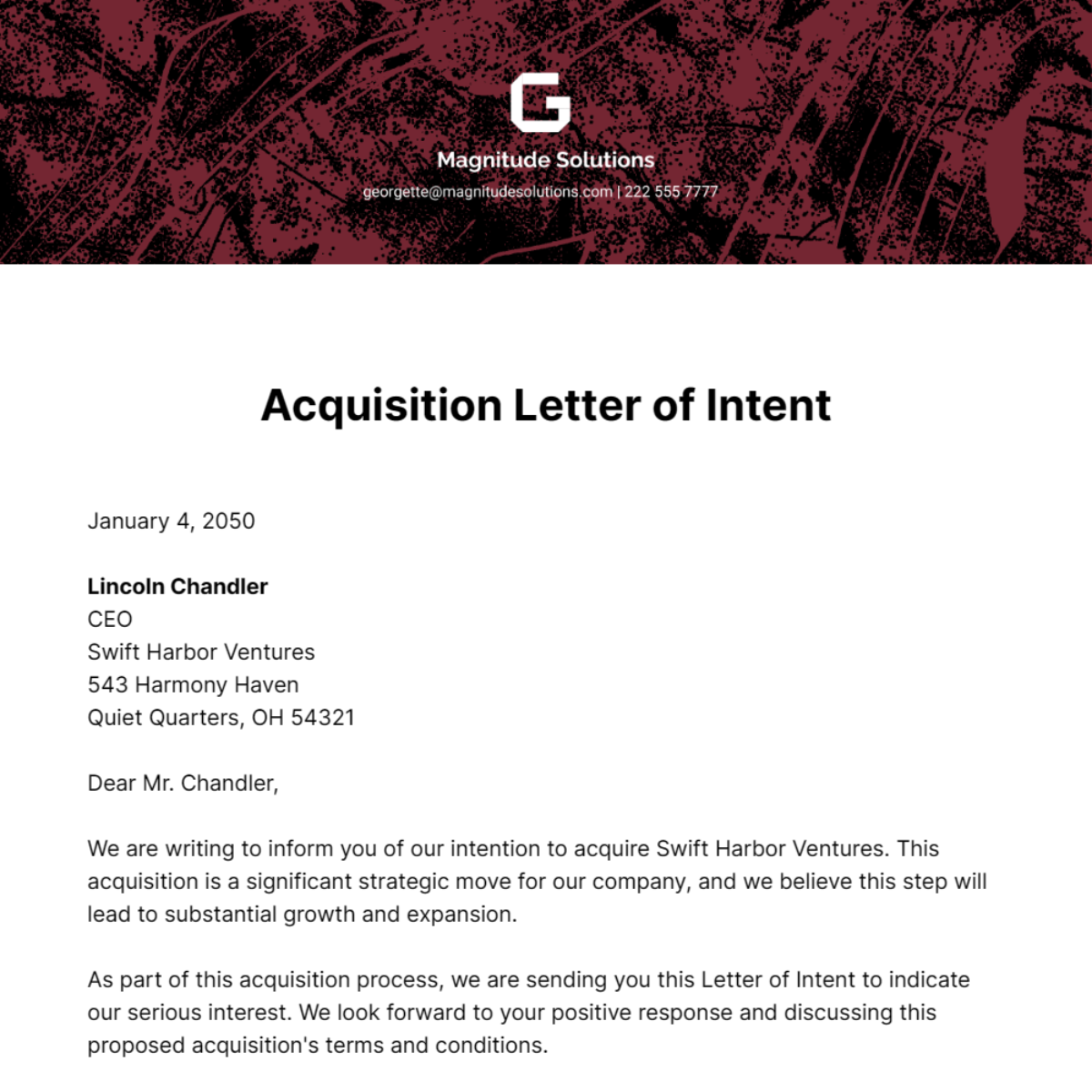 Free Acquisition Letter to Intent Template
