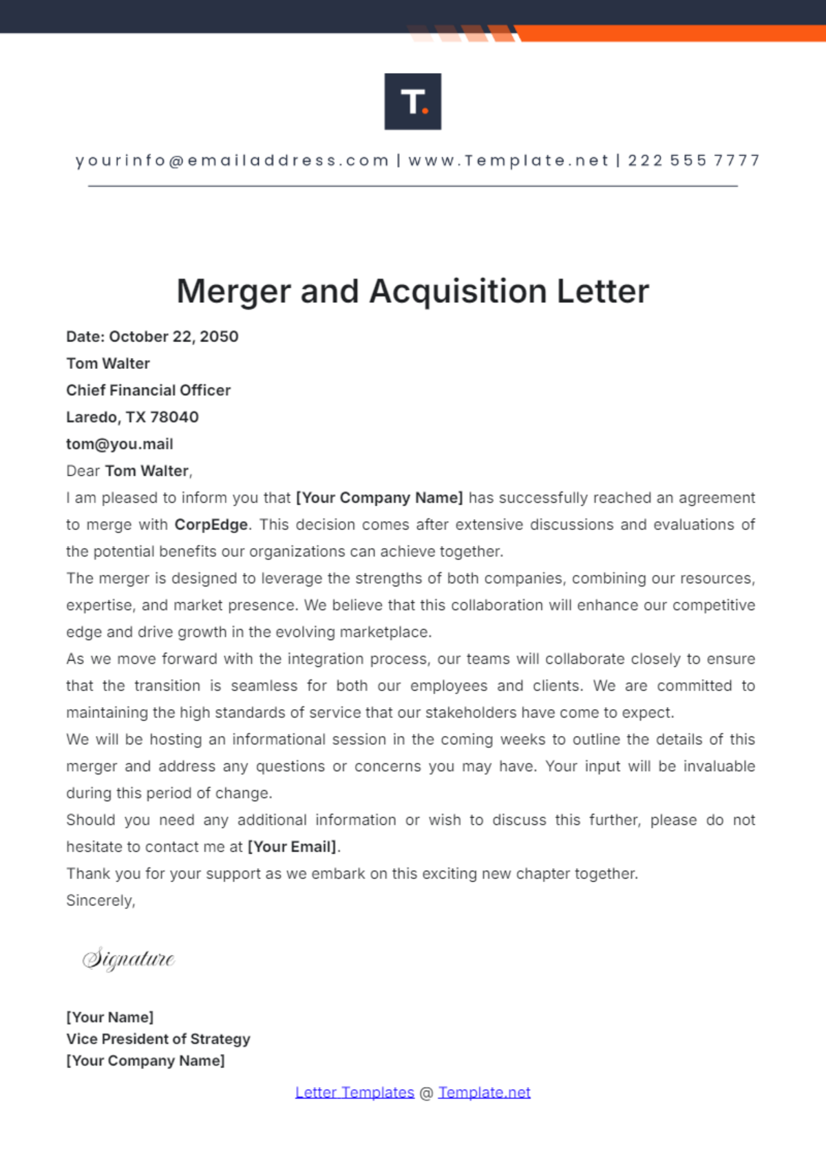 Merger and Acquisition Letter Template