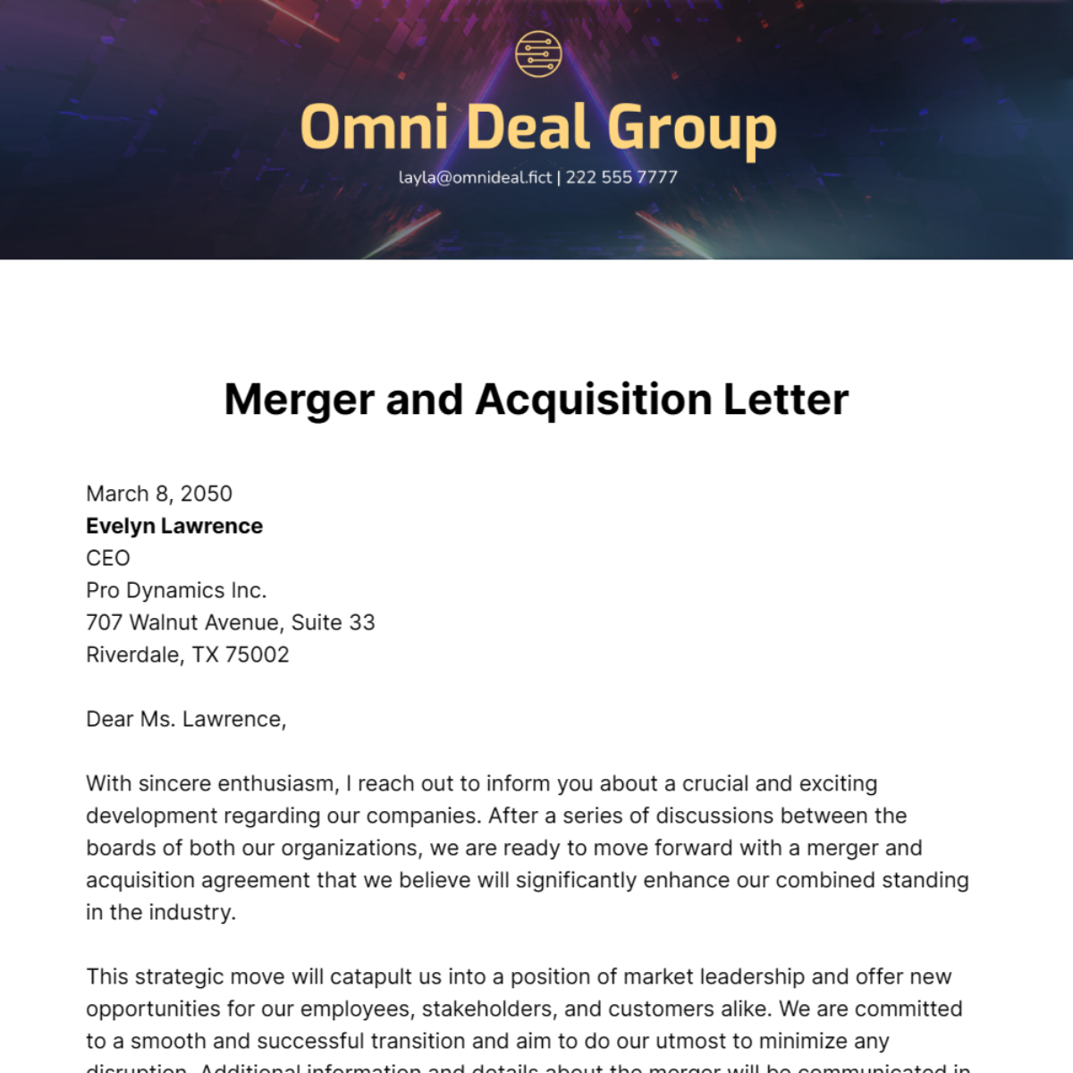 Merger and Acquisition Letter Template