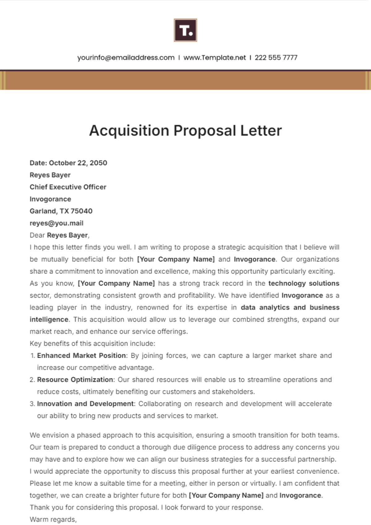 Acquisition Proposal Letter Template