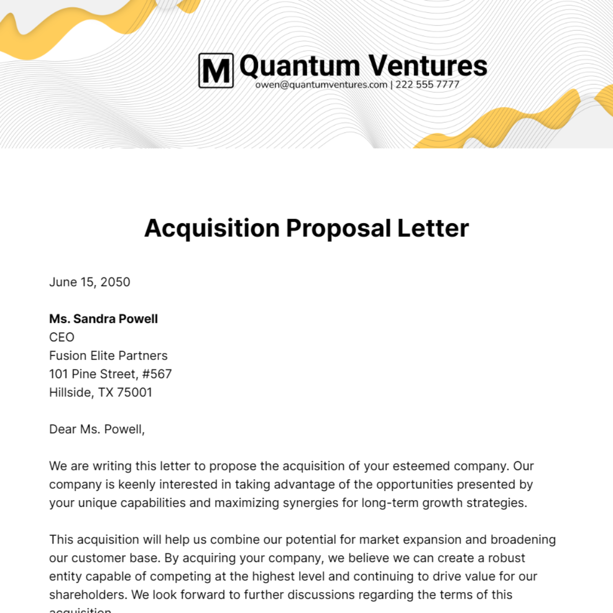 Free Acquisition Proposal Letter Template