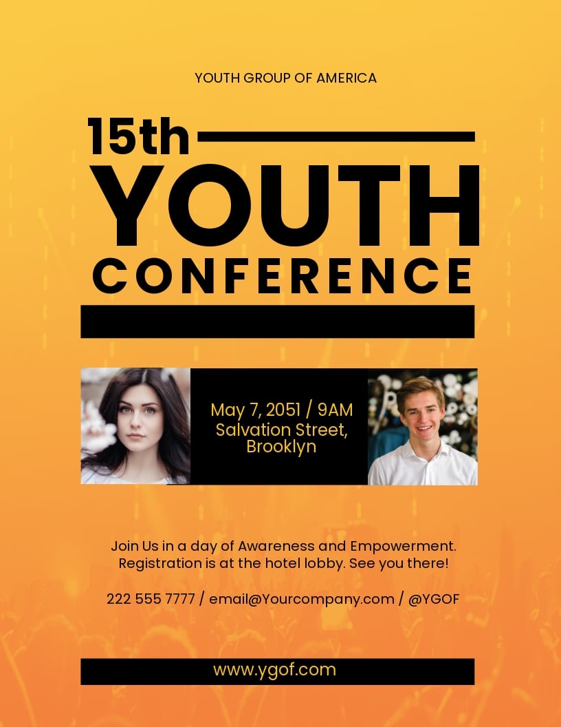 Youth Conference Flyer Template [Free JPG] - Illustrator, InDesign