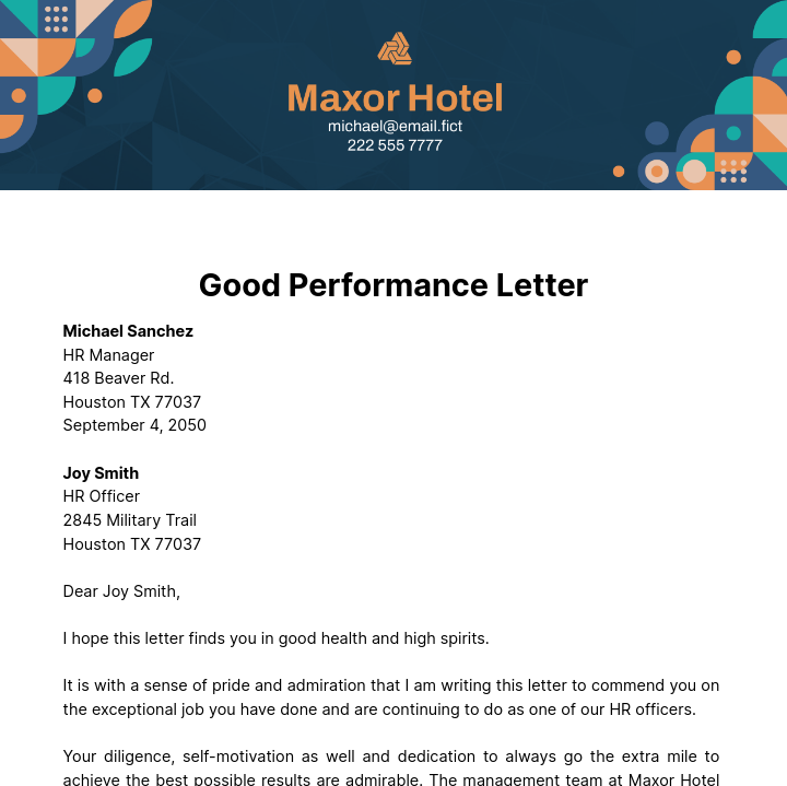 Free Good Performance Letter Template