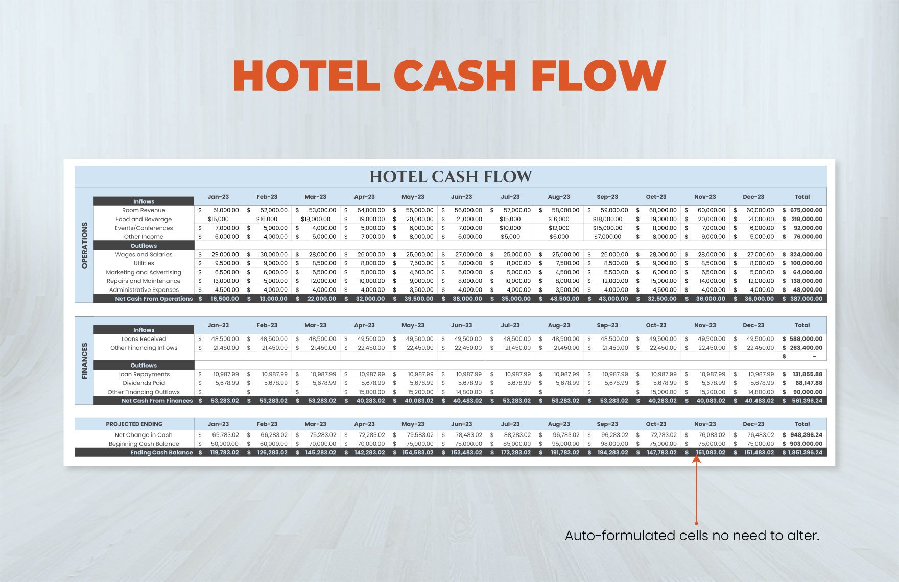 Hotel Cash Flow Template