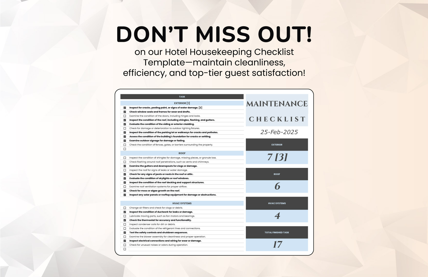 Hotel Maintenance Checklist Template
