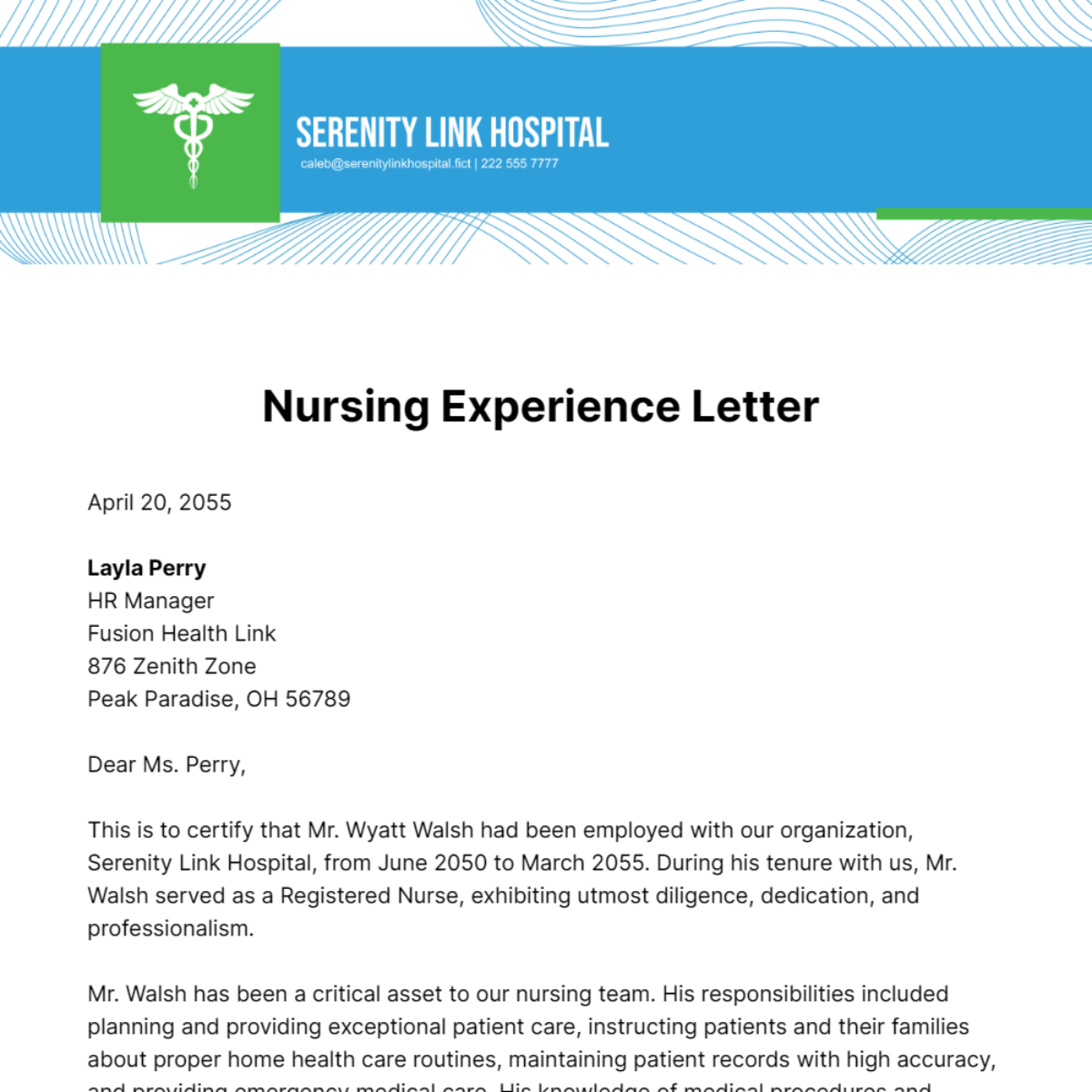Free Nursing Experience Letter   Template
