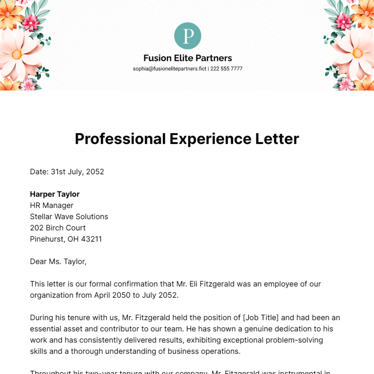 Free Professional Experience Letter Template
