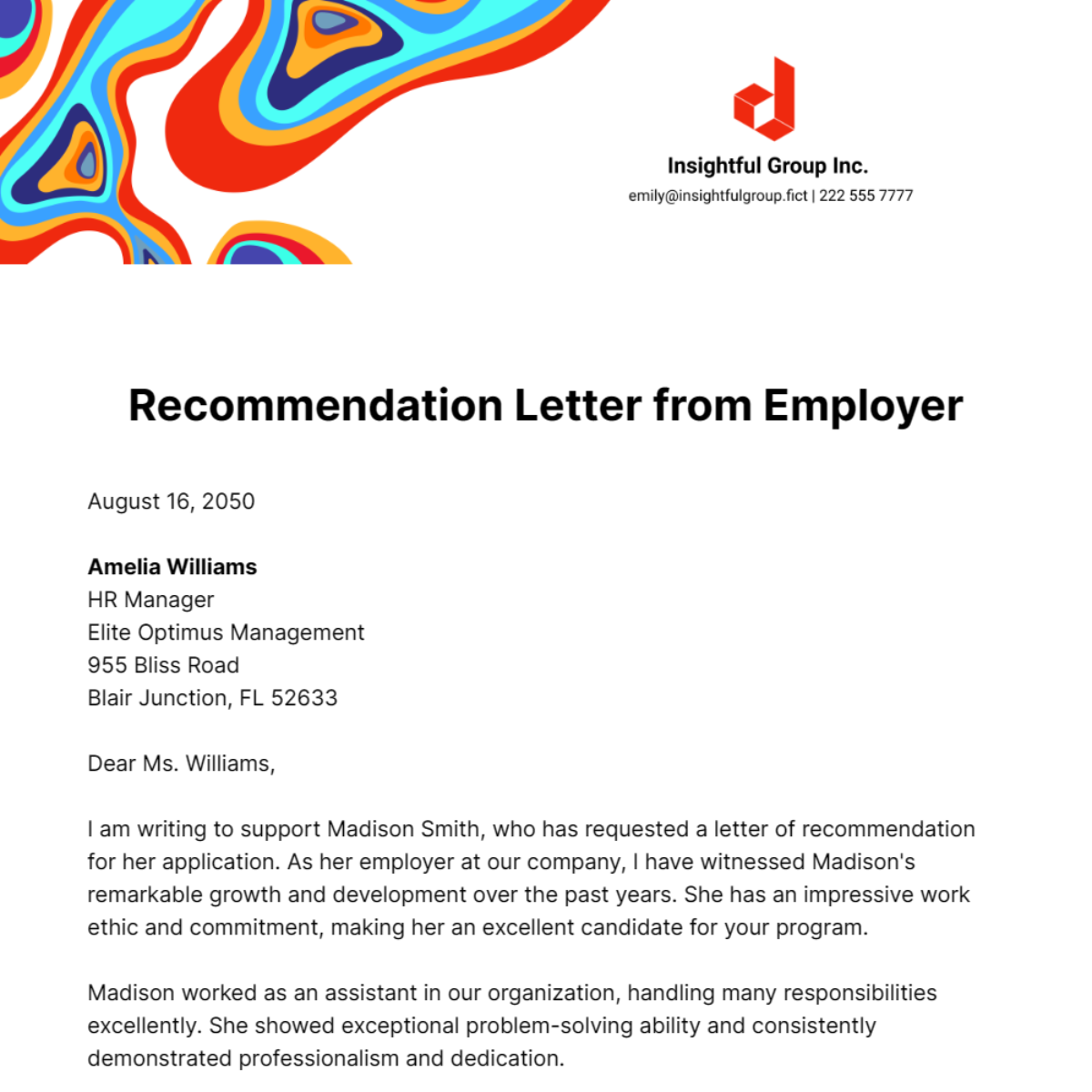 Recommendation Letter from Employer Template