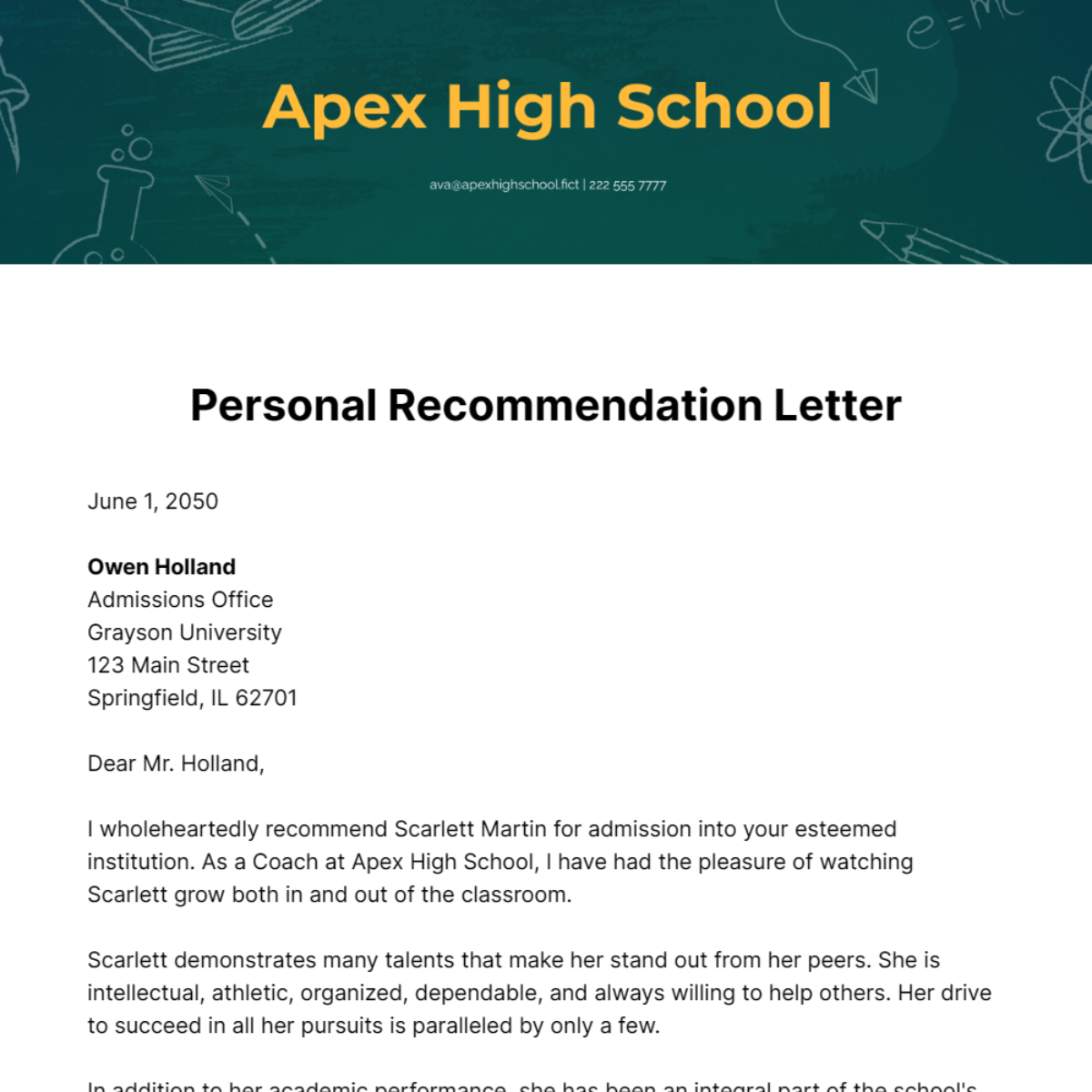 Free Personal Recommendation Letter Template