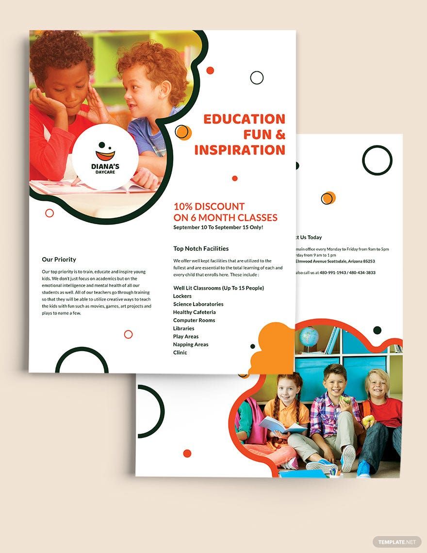 Free Diana's Daycare Flyer Template in Word, Google Docs, Illustrator, PSD, Apple Pages, Publisher, InDesign
