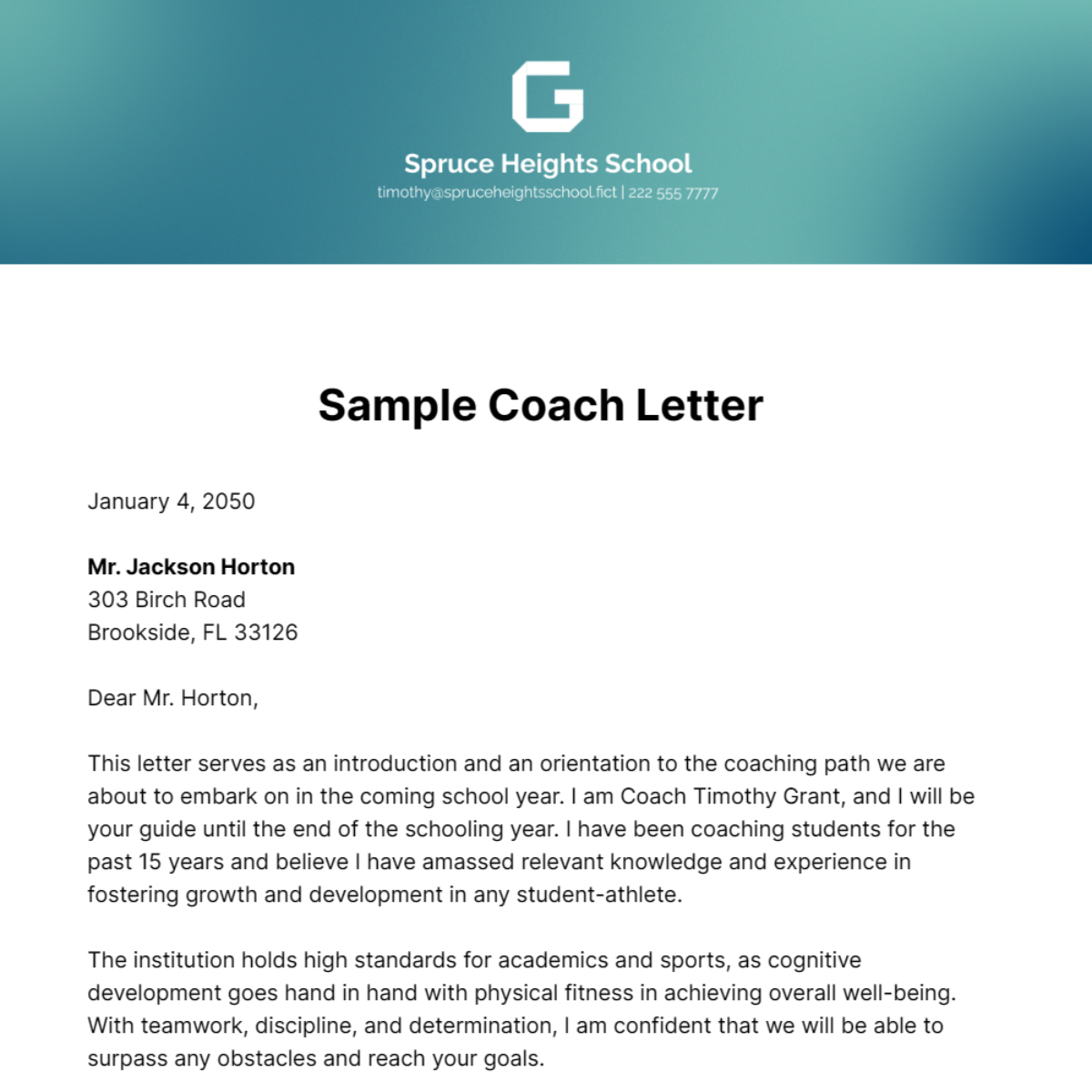 Sample Coach Letter Template