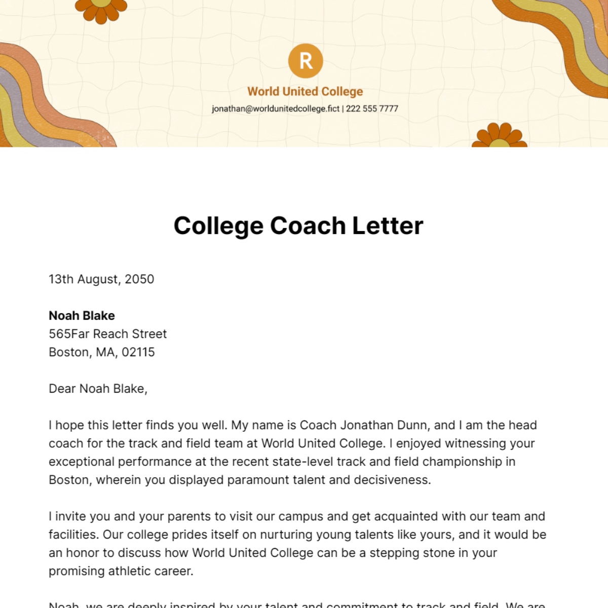 Free College Coach Letter  Template