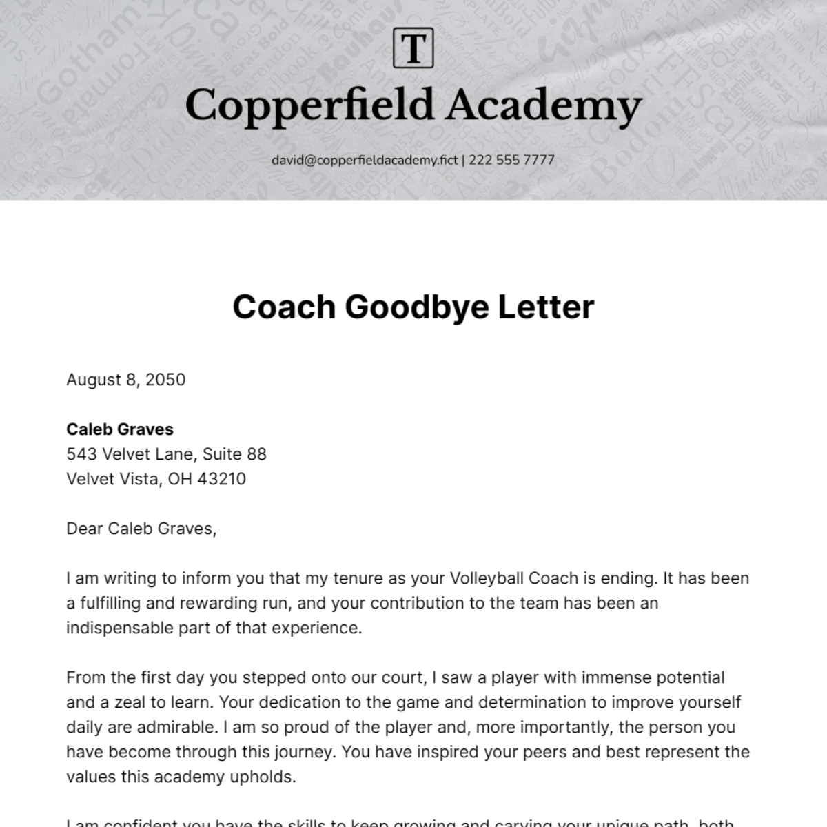 Coach Goodbye Letter Template