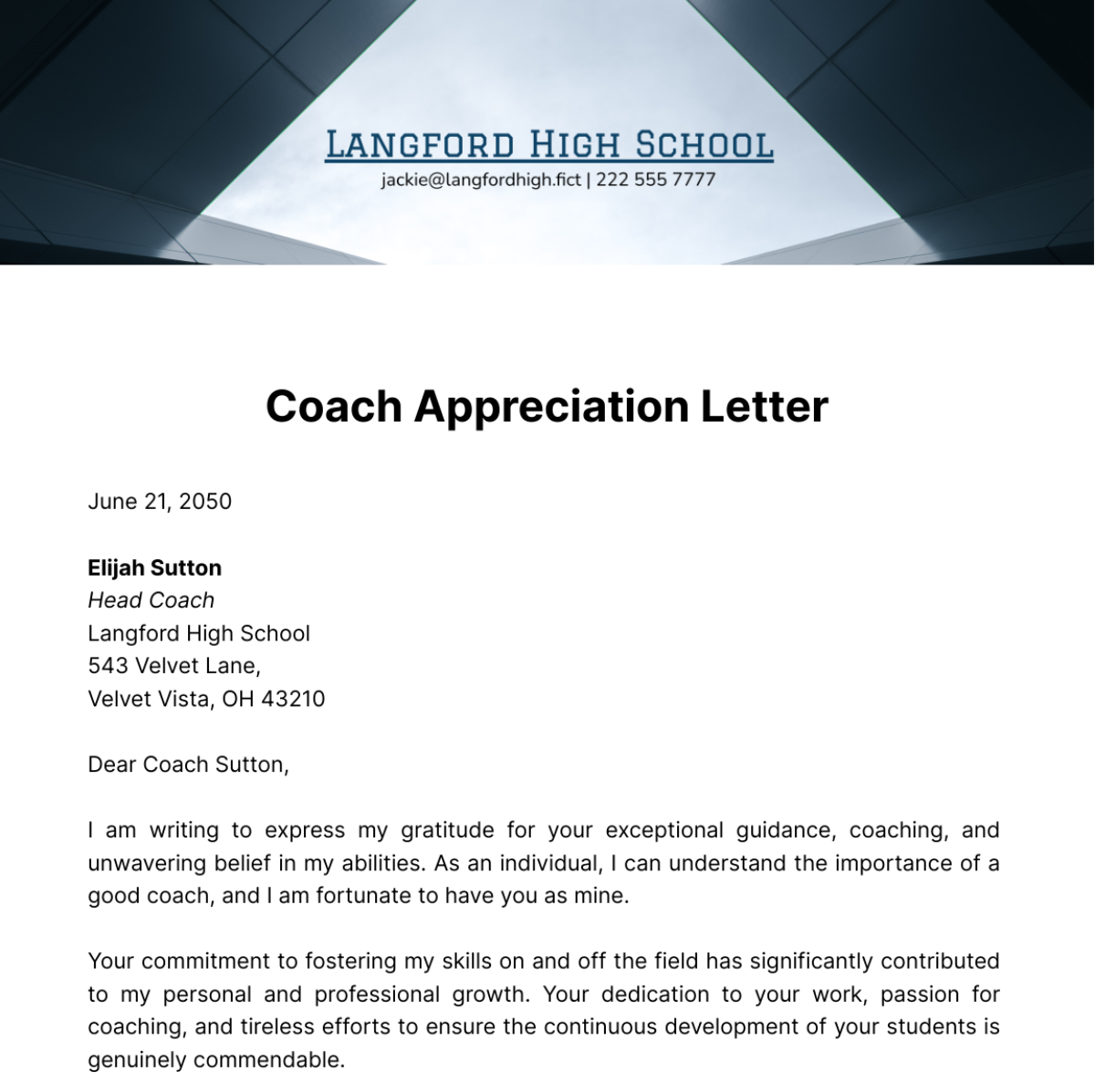 Coach Appreciation Letter Template