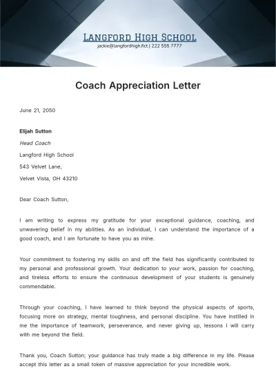 Free Coach Appreciation Letter Template to Edit Online