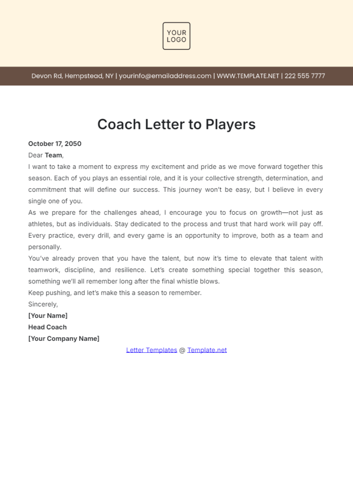 Coach Letter to Players Template - Edit Online & Download