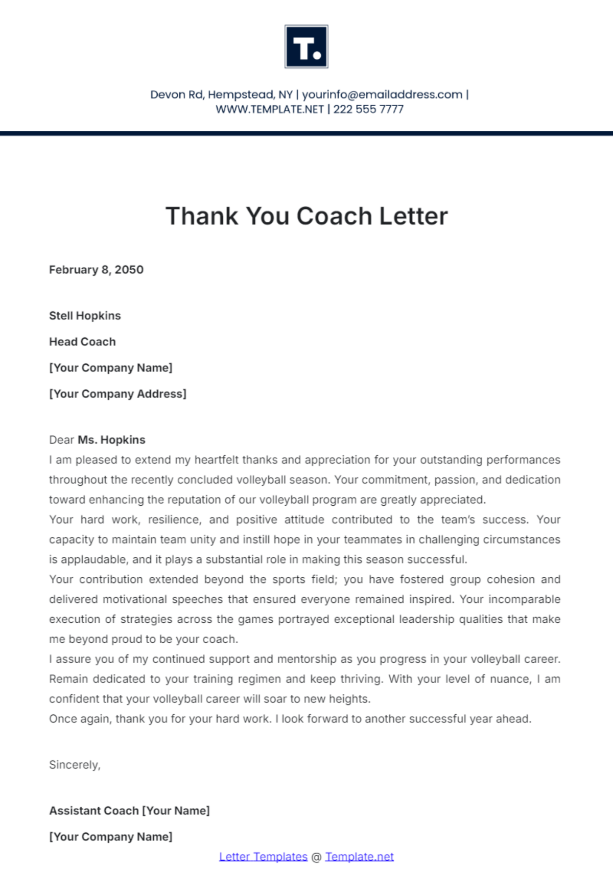 Thank You Coach Letter Template - Edit Online & Download