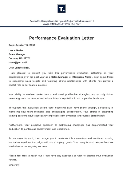 Free Printable Performance Evaluation Letter Template to Edit Online