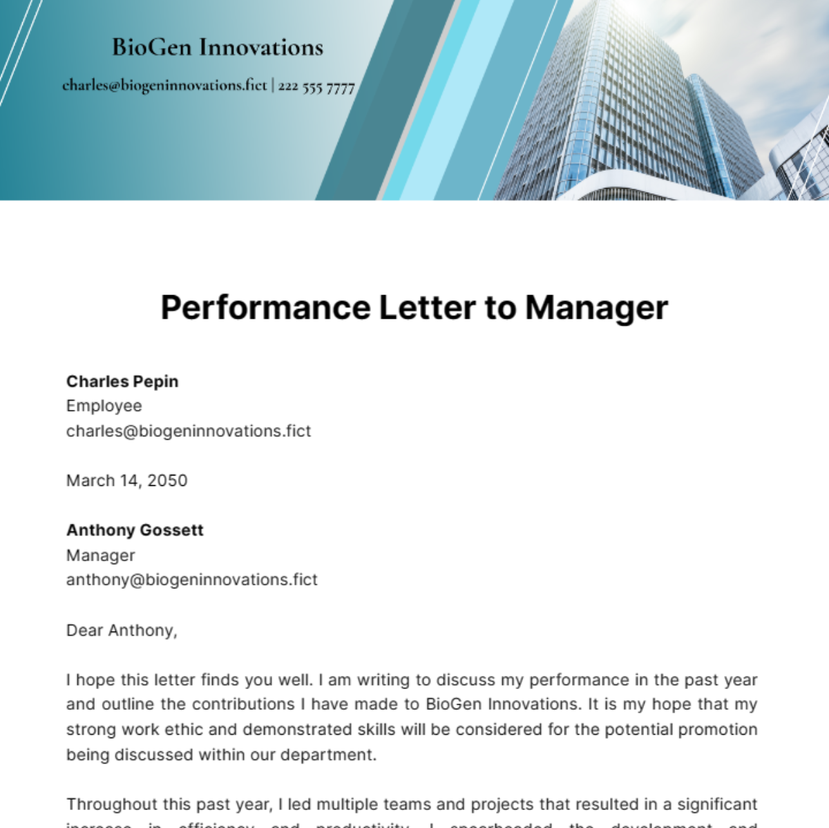 Free Performance Letter to Manager Template