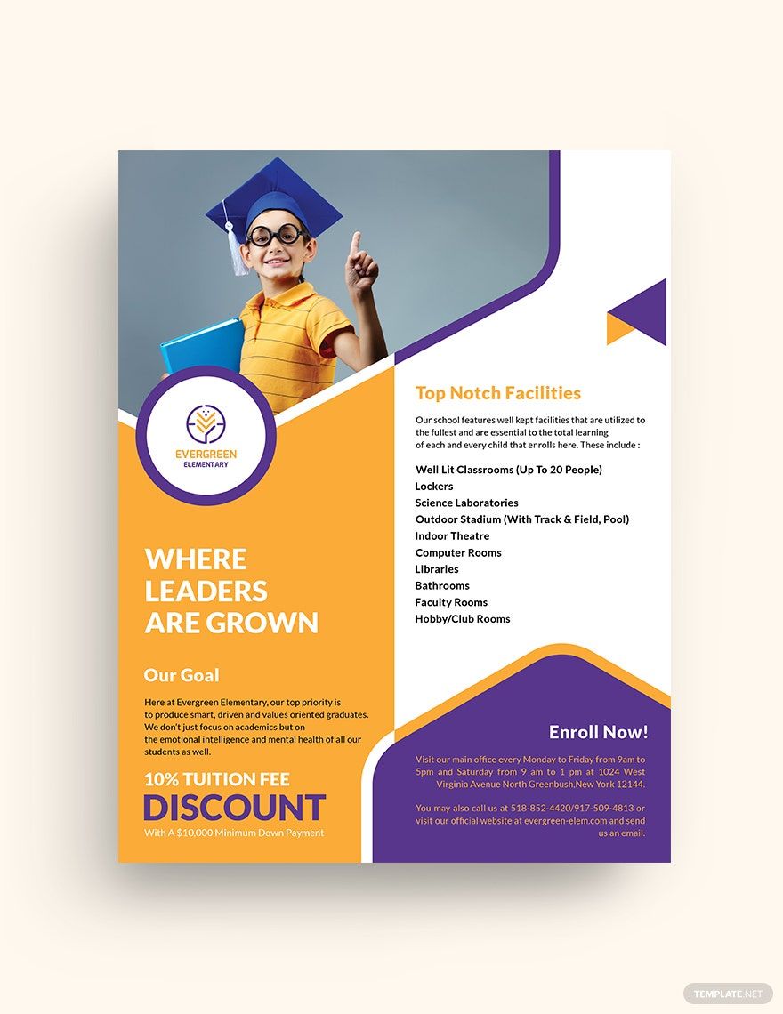 Evergreen Elementary Flyer Template in Word, Google Docs, Illustrator, PSD, Apple Pages, Publisher, InDesign