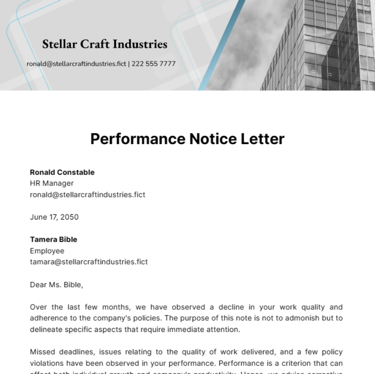 Free Performance Notice Letter Template