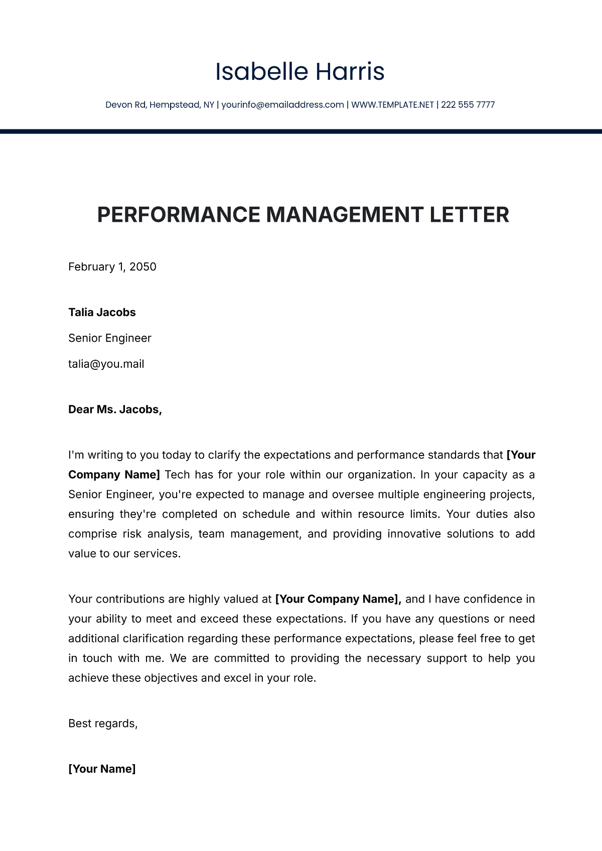 Performance Management Letter Template - Edit Online & Download