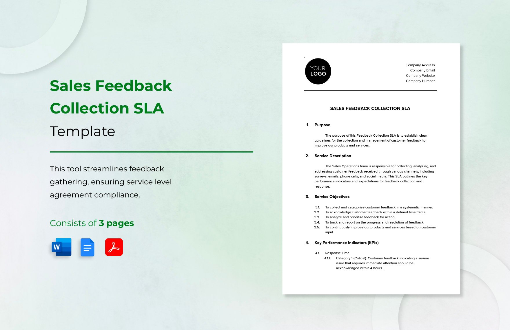 Sales Feedback Collection SLA Template in Word, Google Docs, PDF