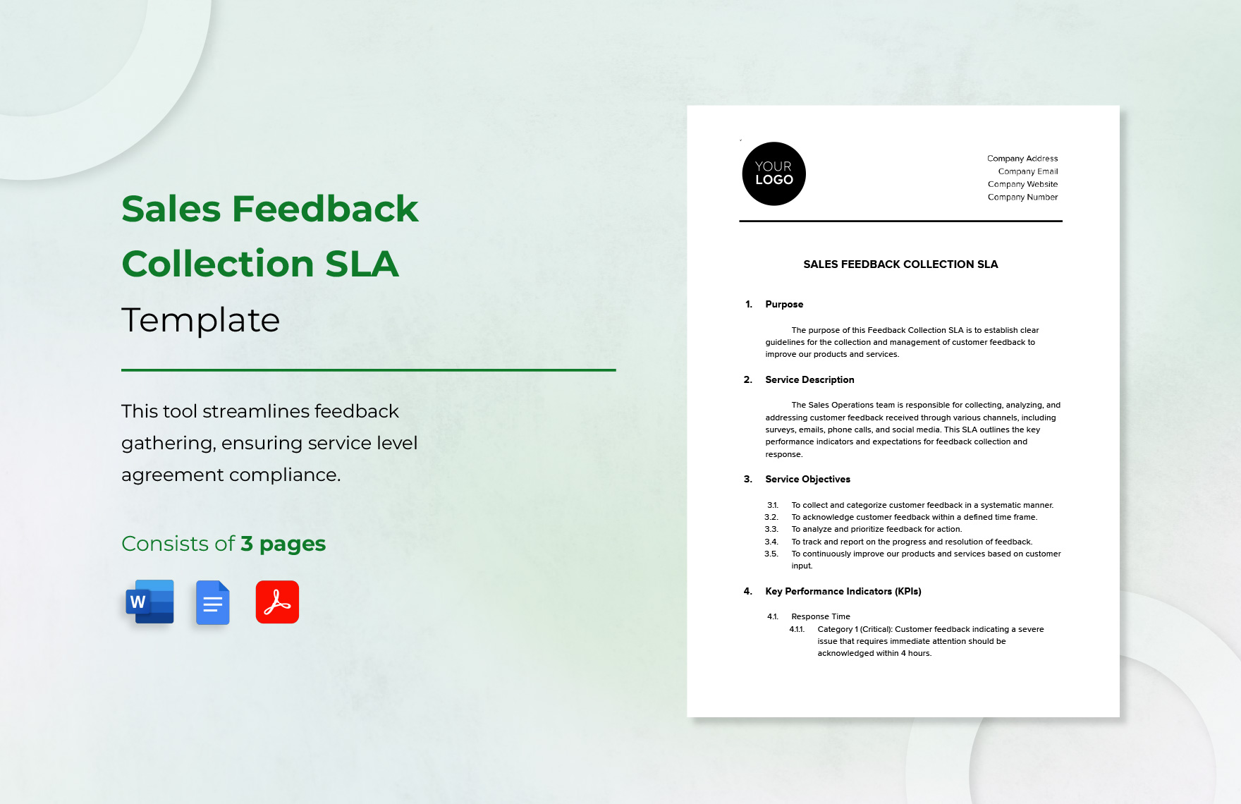 Sales Feedback Collection SLA Template in Word, Google Docs, PDF