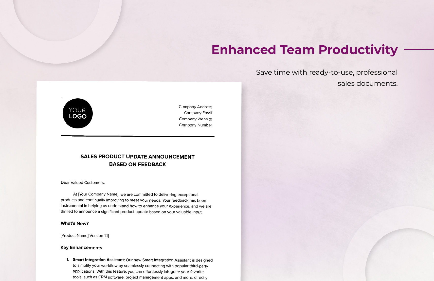 Sales Product Update Announcement Based on Feedback Template