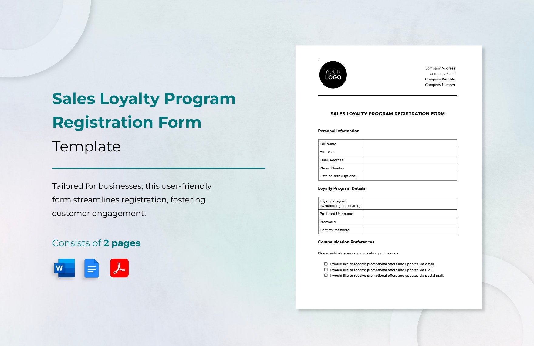 Sales Loyalty Program Registration Form Template in Word, Google Docs, PDF