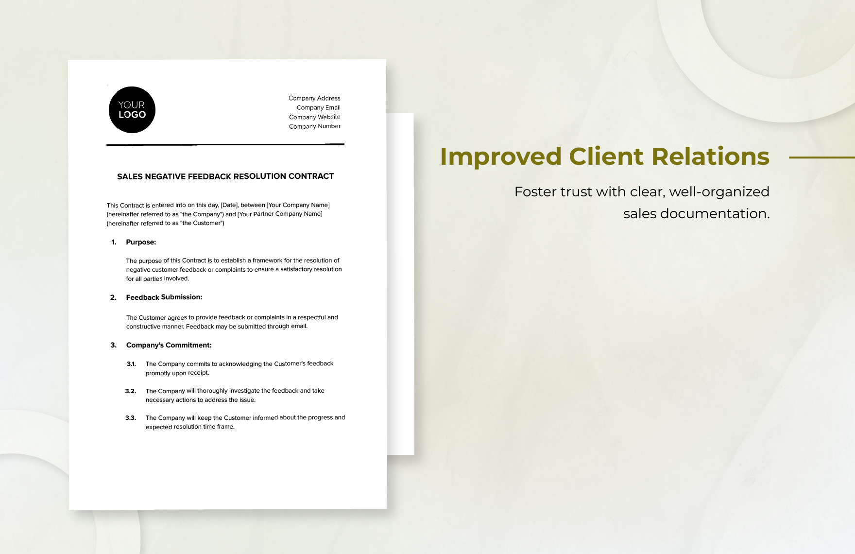 Sales Negative Feedback Resolution Contract Template