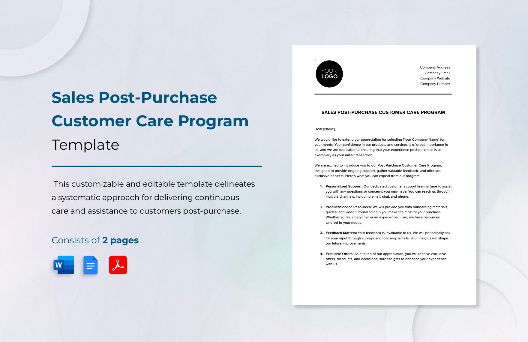 Sales Post-Purchase Customer Care Program Template