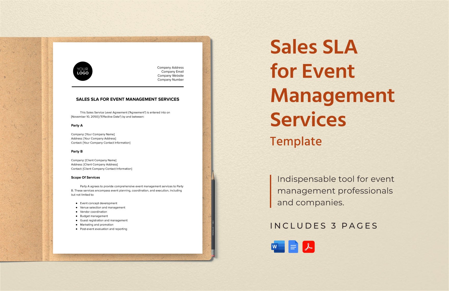 Sales SLA for Event Management Services Template in Word, Google Docs, PDF