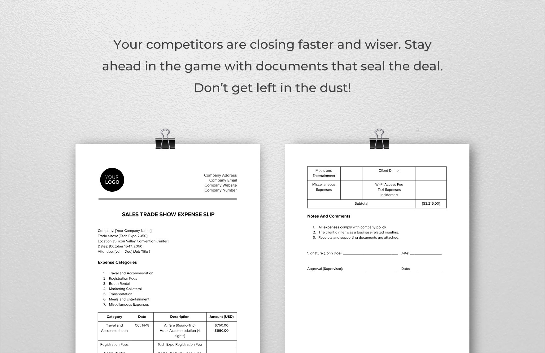 Sales Trade Show Expense Slip Template