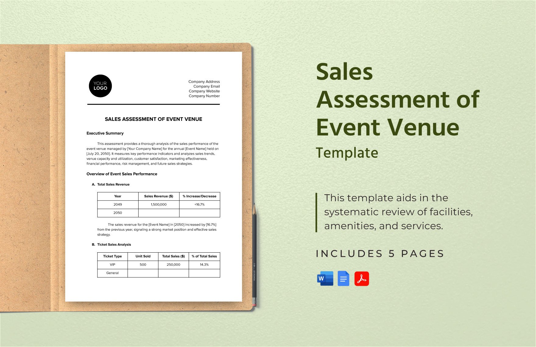 Sales Assessment of Event Venue Template in Word, Google Docs, PDF