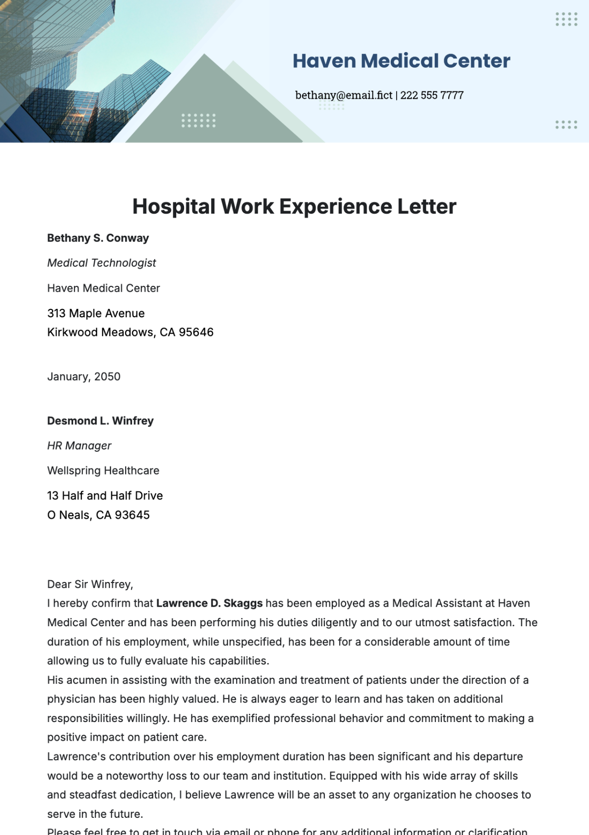 Hospital Work Experience Letter Template - Edit Online & Download