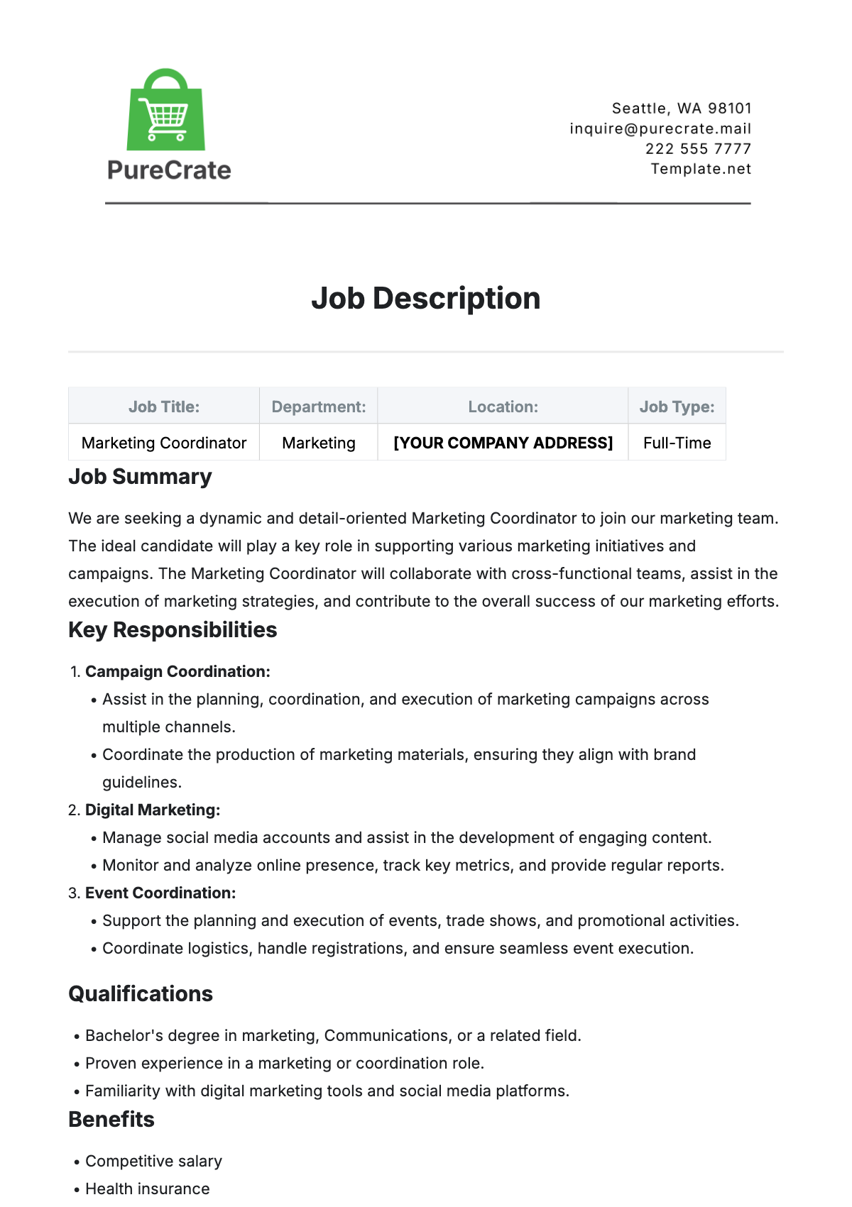 Job Description Template - Edit Online & Download