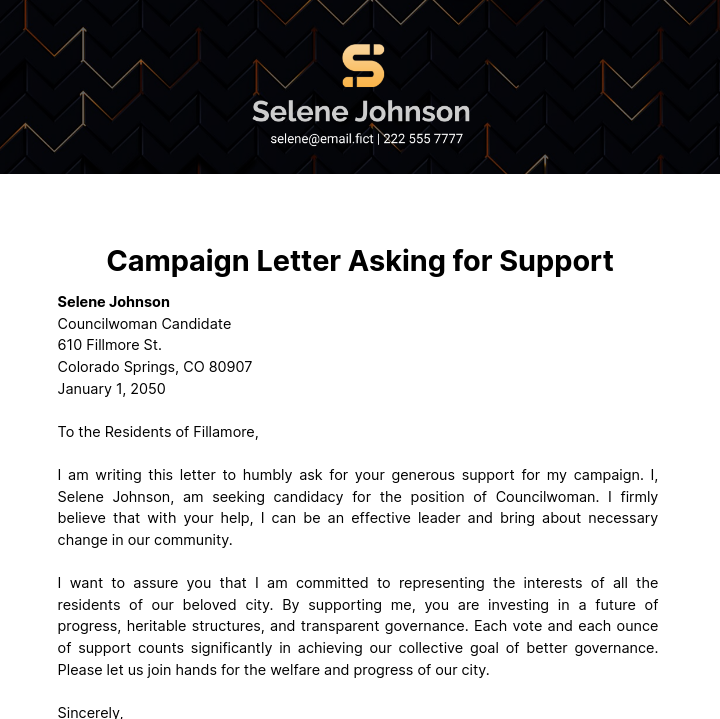 Free Campaign Letter Asking for Support Template