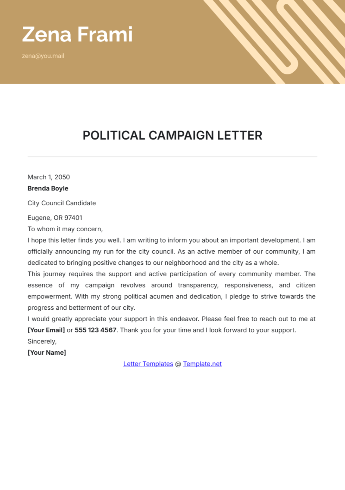 Political Campaign Letter Template - Edit Online & Download